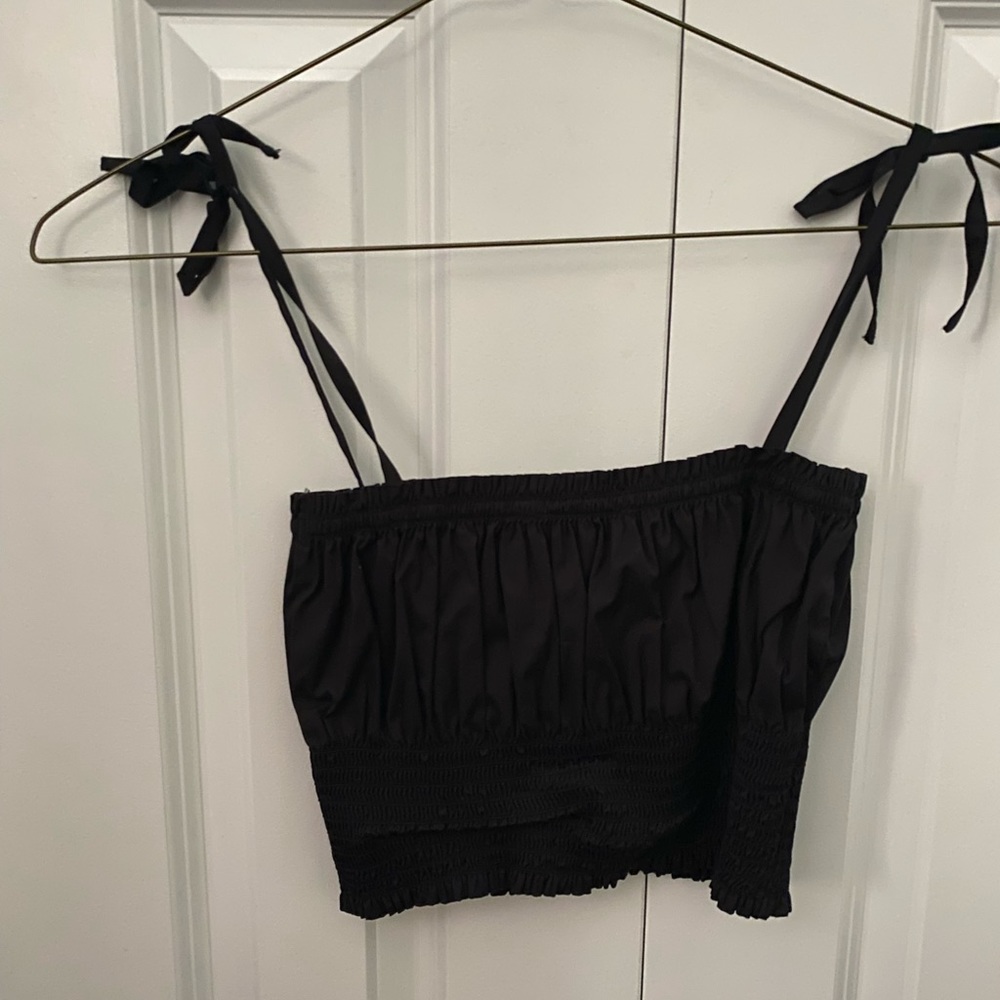 Danielle Bernstein Black Smocked Crop Tank